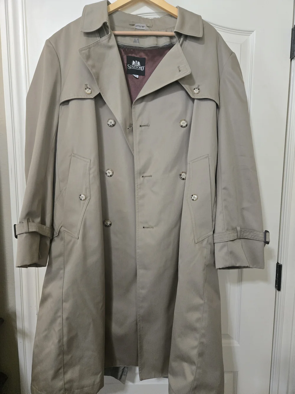 Stafford Men's Light Beige Double-Breasted Trench Coat